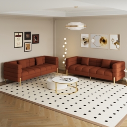 200 cm Modern Boucle Upholstered Fluted 3 Seater Sofa for Living Room with pillow Set of 2 - thumbnail 2