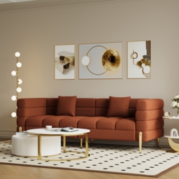 200 cm Modern Boucle Upholstered Fluted 3 Seater Sofa for Living Room with pillow Set of 2 - thumbnail 5