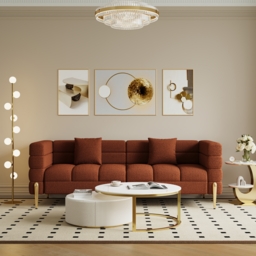 200 cm Modern Boucle Upholstered Fluted 3 Seater Sofa for Living Room with pillow Set of 2 - thumbnail 7