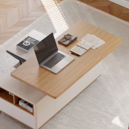 1200mm Lift-Top Foldable Natural & White Coffee Table with Drawers & Cabinet - thumbnail 8
