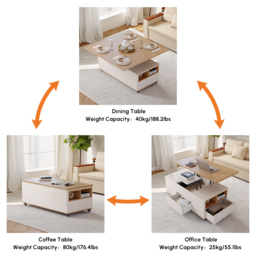 1200mm Lift-Top Foldable Natural & White Coffee Table with Drawers & Cabinet - thumbnail 5