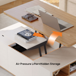 1200mm Lift-Top Foldable Natural & White Coffee Table with Drawers & Cabinet - thumbnail 7