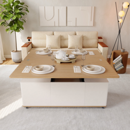 1200mm Lift-Top Foldable Natural & White Coffee Table with Drawers & Cabinet - thumbnail 4