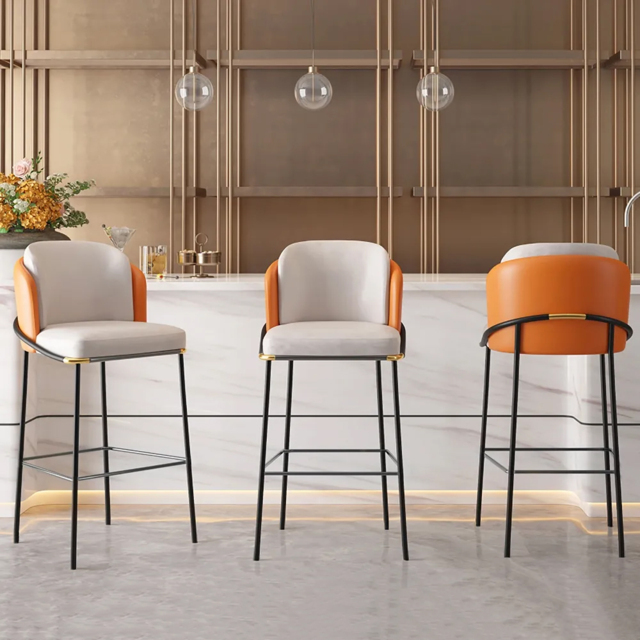 Linenic Modern PU Leather Breakfast Bar Stool with Back Bar Height Stool with Footrest 6-Pieces - image 1