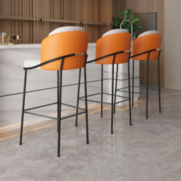 Linenic Modern PU Leather Breakfast Bar Stool with Back Bar Height Stool with Footrest 6-Pieces - thumbnail 3