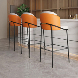 Linenic Modern PU Leather Breakfast Bar Stool with Back Bar Height Stool with Footrest 6-Pieces - thumbnail 2
