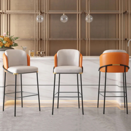 Linenic Modern PU Leather Breakfast Bar Stool with Back Bar Height Stool with Footrest 6-Pieces - thumbnail 1