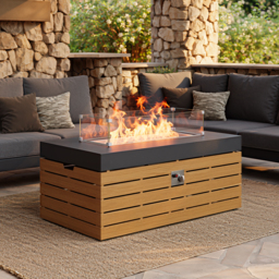 "Tevara 47"" 5-Piece Modular Teak Outdoor Sofa Set with Smokeless Fire Pit for 6 People" - thumbnail 3