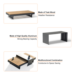 "Tevara 47"" 5-Piece Modular Teak Outdoor Sofa Set with Smokeless Fire Pit for 6 People" - thumbnail 9