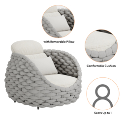 4 PCS Woven Rope Garden Sectional Sofa Set Modern Yard & Patio Furniture for 4 Person in Warm White Cushion & Pillow Included - thumbnail 8