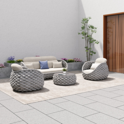 4 PCS Woven Rope Garden Sectional Sofa Set Modern Yard & Patio Furniture for 4 Person in Warm White Cushion & Pillow Included - thumbnail 3