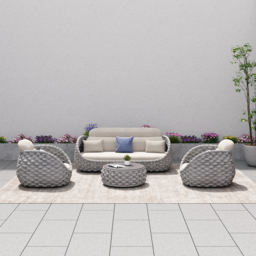 4 PCS Woven Rope Garden Sectional Sofa Set Modern Yard & Patio Furniture for 4 Person in Warm White Cushion & Pillow Included - thumbnail 2