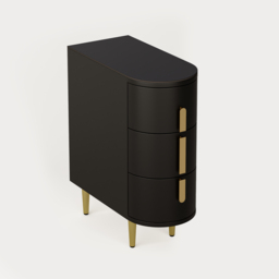Modern Black Narrow 3 Drawer Nightstand Sintered Stone Top Bedside Table Set of 2 - thumbnail 7