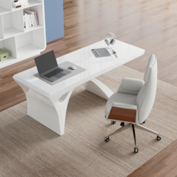 "71"" Modern White Computer Desk Rectangular Executive & Reclining Leather Office Chair" - thumbnail 2