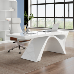 "71"" Modern White Computer Desk Rectangular Executive & Reclining Leather Office Chair" - thumbnail 1