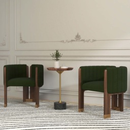Homary Modern Wood Accent Chair Green Velvet Upholstered Arm Chair Set of 2 - thumbnail 2