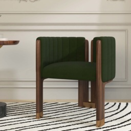 Homary Modern Wood Accent Chair Green Velvet Upholstered Arm Chair Set of 2 - thumbnail 3