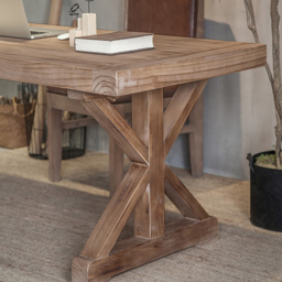 Vintage Style Rectangular Pine Wood Farmhouse Desk & Wood Adjustable Office Chair Set - thumbnail 7