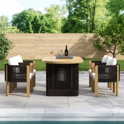 7 PCS Outdoor Extendable Dining Set, Farmhouse Style Extendable Outdoor & Yard Dining Table Set with 6 Woven Armchairs for 4 to 6 Person - thumbnail 5