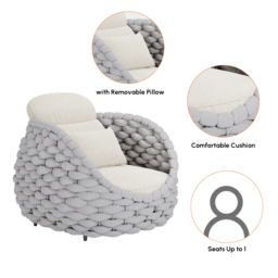 Cocaro Garden Aluminium & Rope Weave Lounge Chair in Grey & White - thumbnail 6