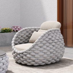 Cocaro Garden Aluminium & Rope Weave Lounge Chair in Grey & White - thumbnail 2