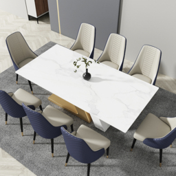 Modern Dining Chairs Set of 8 Faux Leather High Back with Upholstered Blue Dining Room Chairs - thumbnail 3