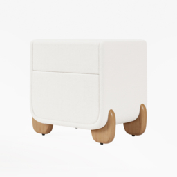 Curva Smart Bouclé Bedside Table with Wood Legs 2-Drawer Bedside Table in White - thumbnail 9
