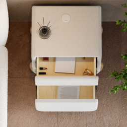 Curva Smart Bouclé Bedside Table with Wood Legs 2-Drawer Bedside Table in White - thumbnail 4