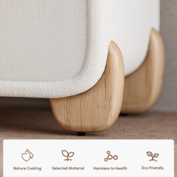 Curva Smart Bouclé Bedside Table with Wood Legs 2-Drawer Bedside Table in White - thumbnail 7