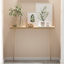 1000mm Rustic Narrow Rectangular Console Table with Wooden Top & Metal Hairpin Legs - thumbnail 2