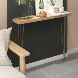 1000mm Rustic Narrow Rectangular Console Table with Wooden Top & Metal Hairpin Legs - thumbnail 4