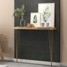 1000mm Rustic Narrow Rectangular Console Table with Wooden Top & Metal Hairpin Legs - thumbnail 1