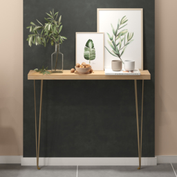 1000mm Rustic Narrow Rectangular Console Table with Wooden Top & Metal Hairpin Legs - thumbnail 3