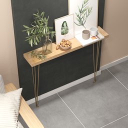 1000mm Rustic Narrow Rectangular Console Table with Wooden Top & Metal Hairpin Legs - thumbnail 5