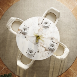 Modern 120cm Round Glossy Sintered Stone Dining Table with Black Pedestal Base, Seats 4 - thumbnail 4