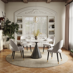 Modern 120cm Round Glossy Sintered Stone Dining Table with Black Pedestal Base, Seats 4 - thumbnail 3