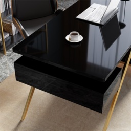 Hungled 1400mm Modern Black & Gold Office Wooden Writing Desk with Storage File Cabinet - thumbnail 4