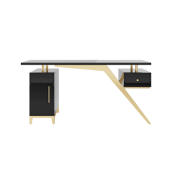 Hungled 1400mm Modern Black & Gold Office Wooden Writing Desk with Storage File Cabinet - thumbnail 8