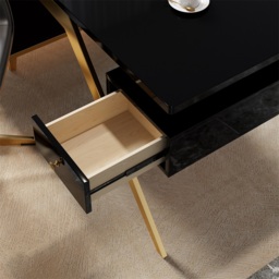 Hungled 1400mm Modern Black & Gold Office Wooden Writing Desk with Storage File Cabinet - thumbnail 5