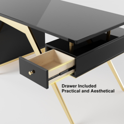 Hungled 1400mm Modern Black & Gold Office Wooden Writing Desk with Storage File Cabinet - thumbnail 9