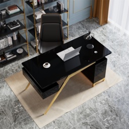 Hungled 1400mm Modern Black & Gold Office Wooden Writing Desk with Storage File Cabinet - thumbnail 3