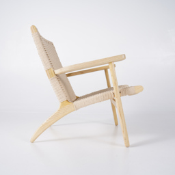 Japandi Solid Wood Outdoor Patio Lounge Chair Armchair Kraft Paper Rope Woven Seat - thumbnail 9