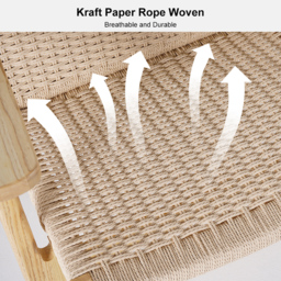 Japandi Solid Wood Outdoor Patio Lounge Chair Armchair Kraft Paper Rope Woven Seat - thumbnail 6