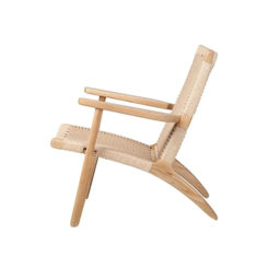 Japandi Solid Wood Outdoor Patio Lounge Chair Armchair Kraft Paper Rope Woven Seat - thumbnail 5