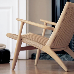 Japandi Solid Wood Outdoor Patio Lounge Chair Armchair Kraft Paper Rope Woven Seat - thumbnail 4
