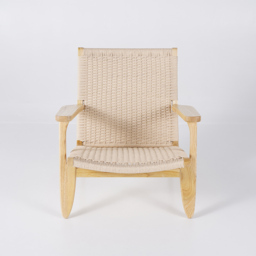 Japandi Solid Wood Outdoor Patio Lounge Chair Armchair Kraft Paper Rope Woven Seat - thumbnail 8