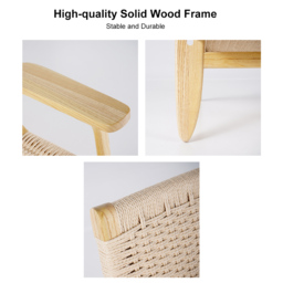 Japandi Solid Wood Outdoor Patio Lounge Chair Armchair Kraft Paper Rope Woven Seat - thumbnail 7