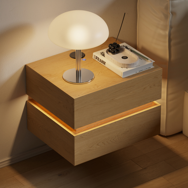 Floating Smart LED Bedside Table Wireless Charging Station Bedside Table with Light White - image 1