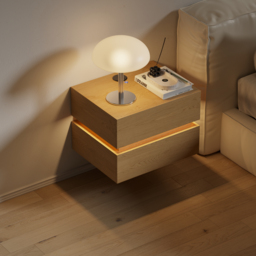 Floating Smart LED Bedside Table Wireless Charging Station Bedside Table with Light White - thumbnail 4