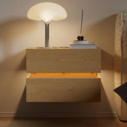 Floating Smart LED Bedside Table Wireless Charging Station Bedside Table with Light White - thumbnail 3